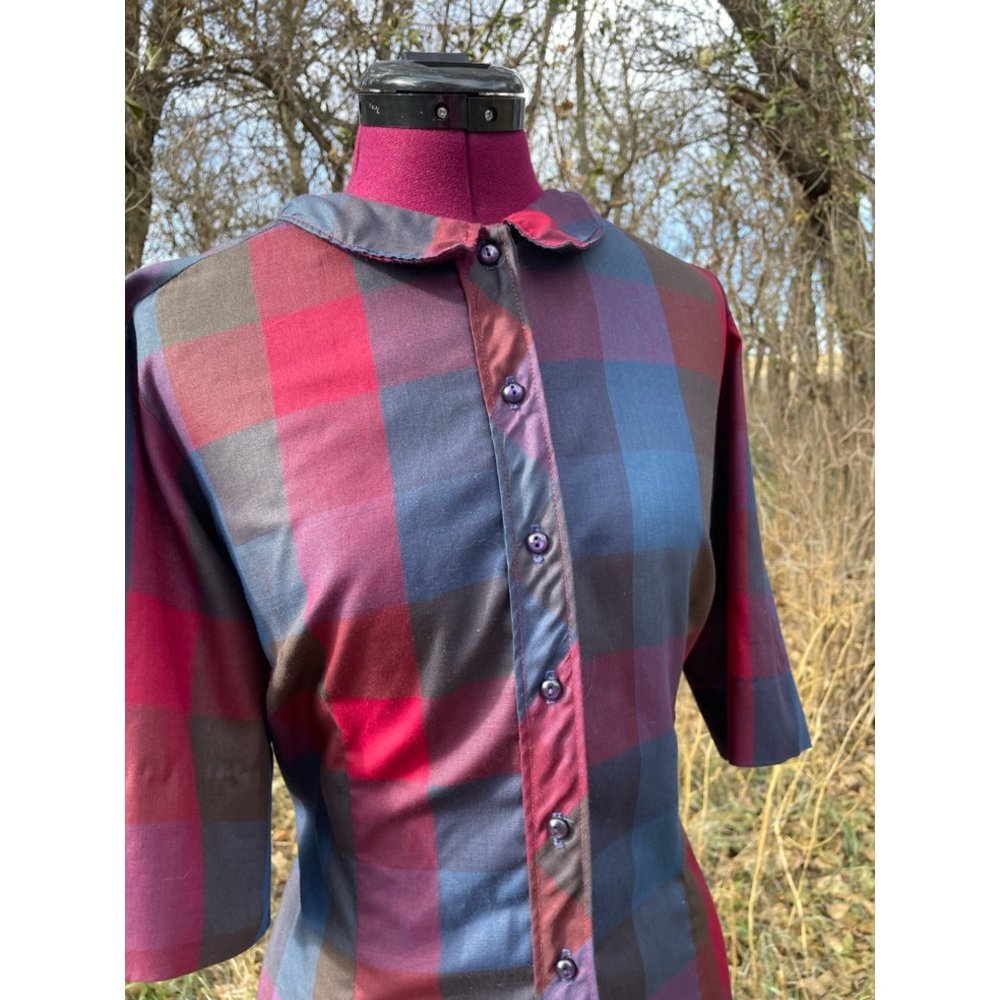 Vintage 1970s Button Front Shirt Dress Plaid Hob Nobber Size Large - Picture 14 of 15